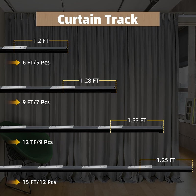 MLOQI Curtain Tracks Ceiling with Soundproof Strips, Curtains Tracks Rails System, Black Ceiling Track for Curtains 9-12 Feet - Image 4